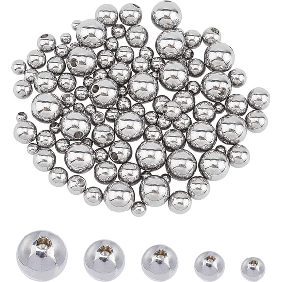About 100pc 3/4/5/6/8mm Round Memory Wire End Caps Stainless Steel Half Drilled Beads Ball End Jewelry End Cap for Necklace Bracelet Jewelry Making