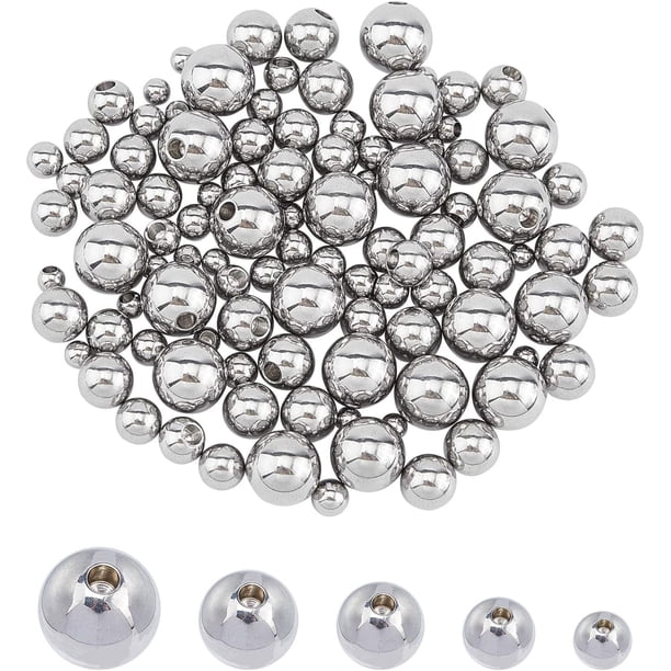 100 tapones redondos de alambre con memoria de 3/4/5/6/8 mm de acero inoxidable con cuentas perforadas a la mitad, para joyería, collares, pulseras y bisutería.