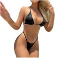 thumbnail image 1 of Traje de baño para mujer, bikini de color liso con tanga y tirantes divididos brillantes, conjunto de dos piezas, trajes de baño para mujer, 1 of 2