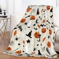 thumbnail image 1 of Mantas de mansión embrujada de murciélagos de Halloween, manta de franela suave y cálida morada, cama con fantasmas sonrientes para sofá cama, regalos de Halloween xuanjing  unisex, 1 of 2