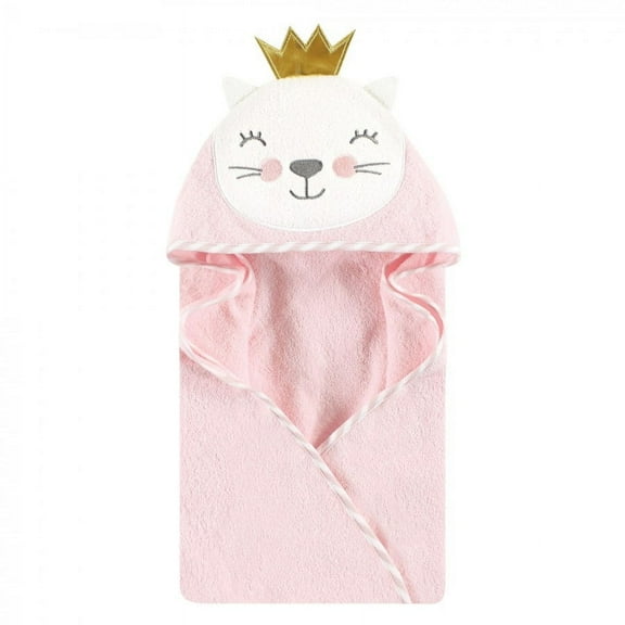Hudson Baby Infant Girl Cotton Animal Face Hooded Towel, Cat Princess, One Size