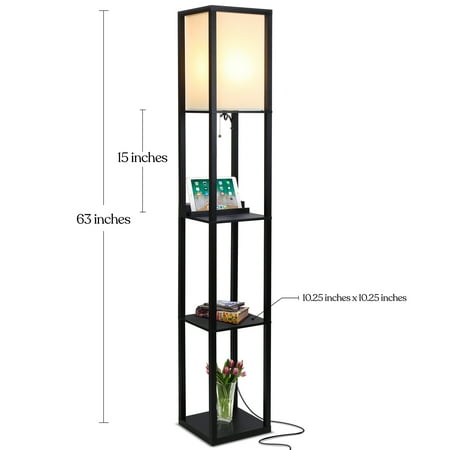 Brightech Maxwell Tower Floor Lamp With Shelves And Wireless Charging Black Wireless Charging Station, Tower Floor Lamp With Shelves
