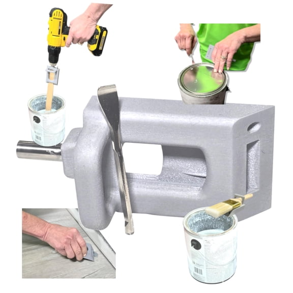 BetterGrip 4-in-1 Paint Tool - Paint Can Lid Opener, Drill Powered Stirrer That Uses Flat Wooden Disposable Stir Sticks to Thoroughly Mix Paint, Brush Holder and Paint Scraper