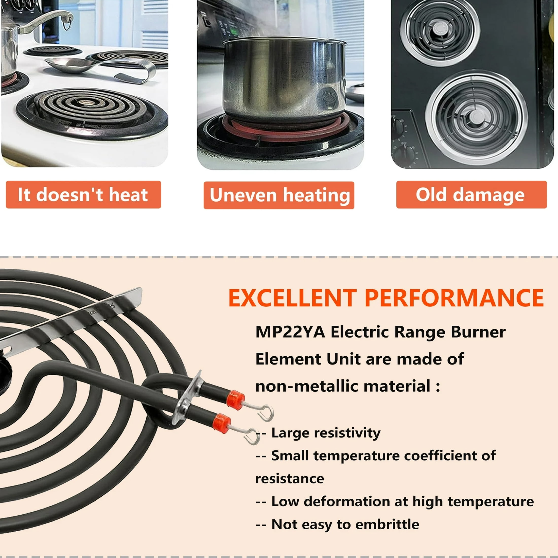 MP31YA Electric Range Burner Element Unit Set, Burner Element Replacement for Kenmore Whirlpool Range Stove (3Pcs MP15YA 6" & 1Pcs MP21YA 8")