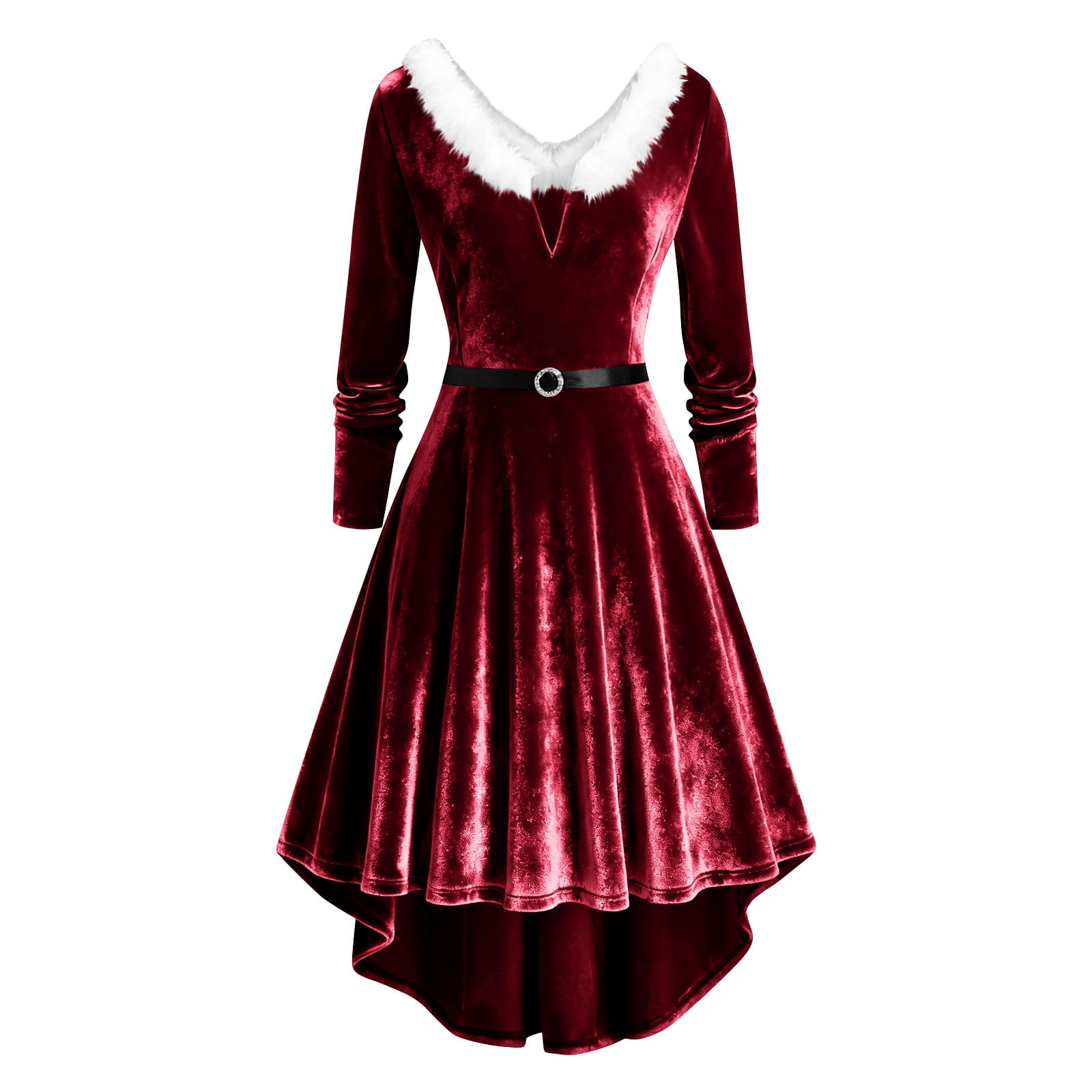 Christmas High Low Velvet Dress Women Plus Size Xmas Outfits Fuzzy V Neck  Swing Holiday Midi Dresses - Walmart.com
