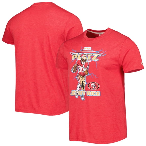 Unisex Homage Jerry Rice Heathered Scarlet San Francisco 49ers NFL Blitz Retired Player Tri-Blend T-Shirt
