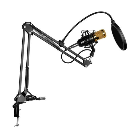 BM-800 Condenser Microphone + Phantom Power + NB-35 Stand with Cable + T1 Pop Filter Wind Screen for Radio Broadcasting Studio Recording