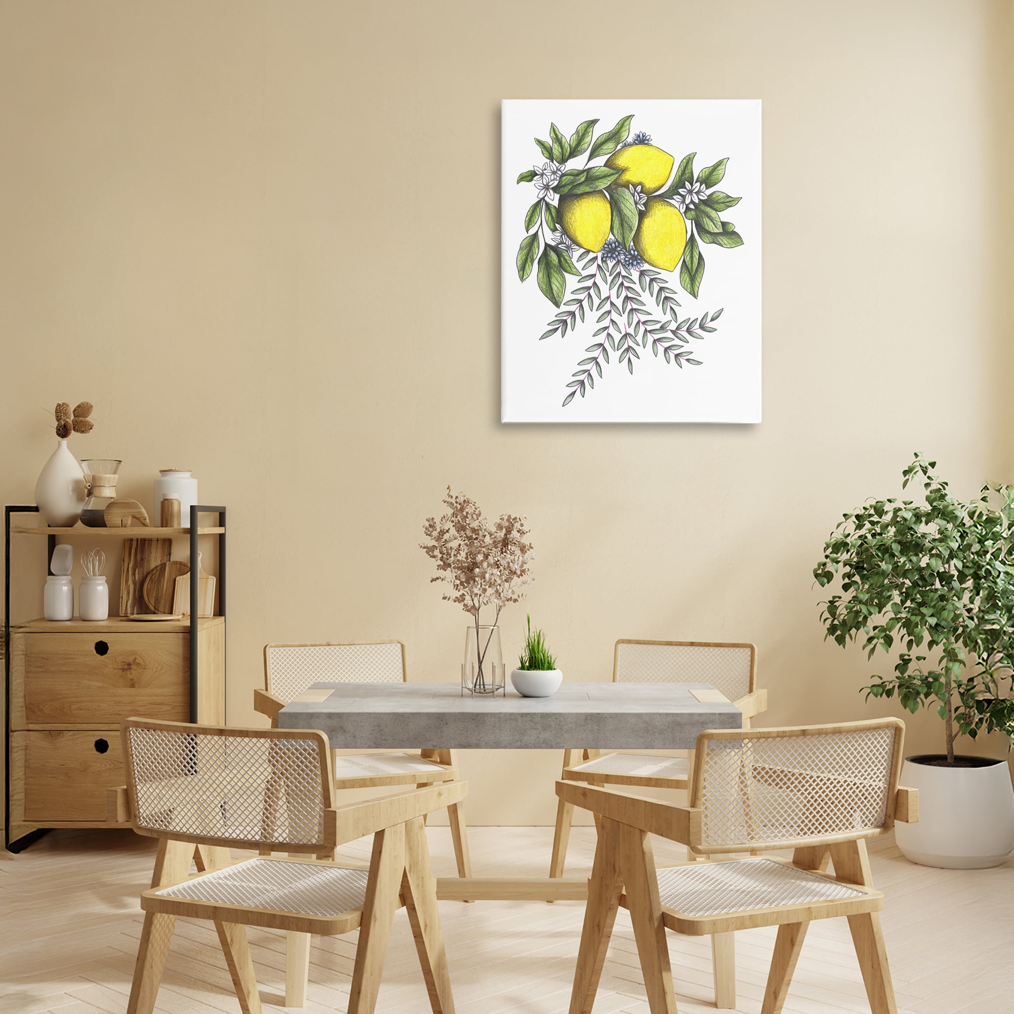Lemons & Flowers Vintage Sketch Canvas Wall Art, design by Cecilia Battaini