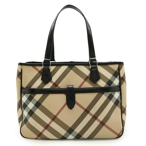 Pre-Owned BURBERRY Nova Check Tote Bag Shoulder PVC Enamel Beige Black (Good)