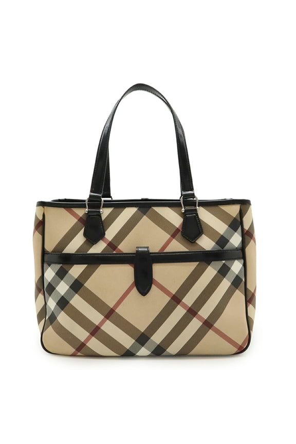 Pre-Owned BURBERRY Nova Check Tote Bag Shoulder PVC Enamel Beige Black (Good)