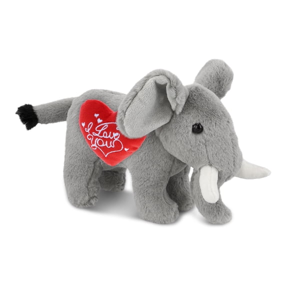 DolliBu I Love You Plush Super Soft Standing Elephant - Cute Stuffed Animal Elephant with Red Heart Plush for Valentines, Anniversary, Romantic Date, Boyfriend, or Girlfriend Gift - 7.5 Inches