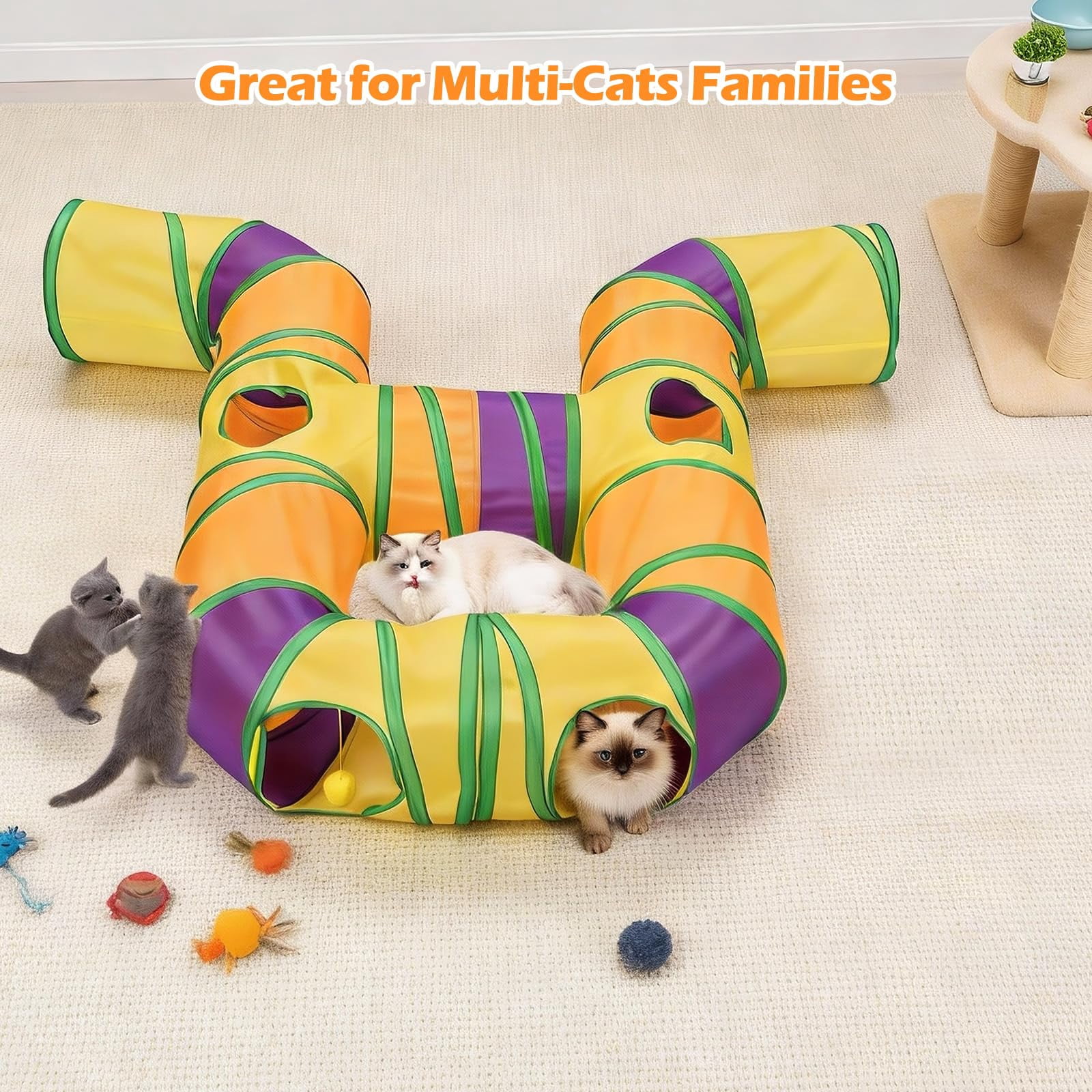 Petizer Collapsible Cat Tunnel Toy, Washable & Tear-Resistant Interactive Pet Tube with Dangling Ball for Indoor Cats and Kittens