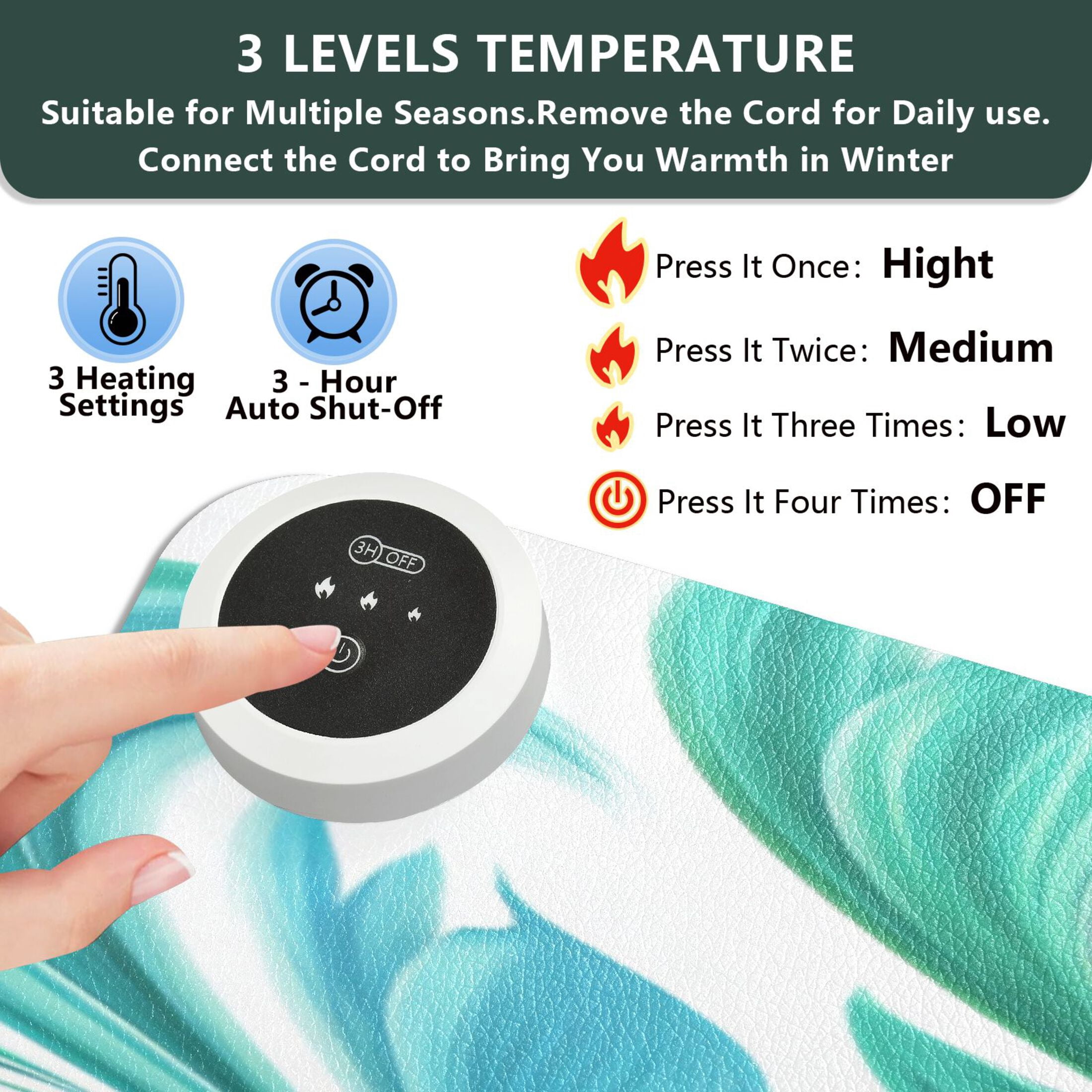 Large Heated Desk Mat Mouse Pad 31.5"x13"PU Leather Graphene Heating Desk Warmer with 3 Temperature Settings 110V US Plug Non-Slip Warm Pad for Home, Office, and Gaming Teal Swirl Damask Pattern