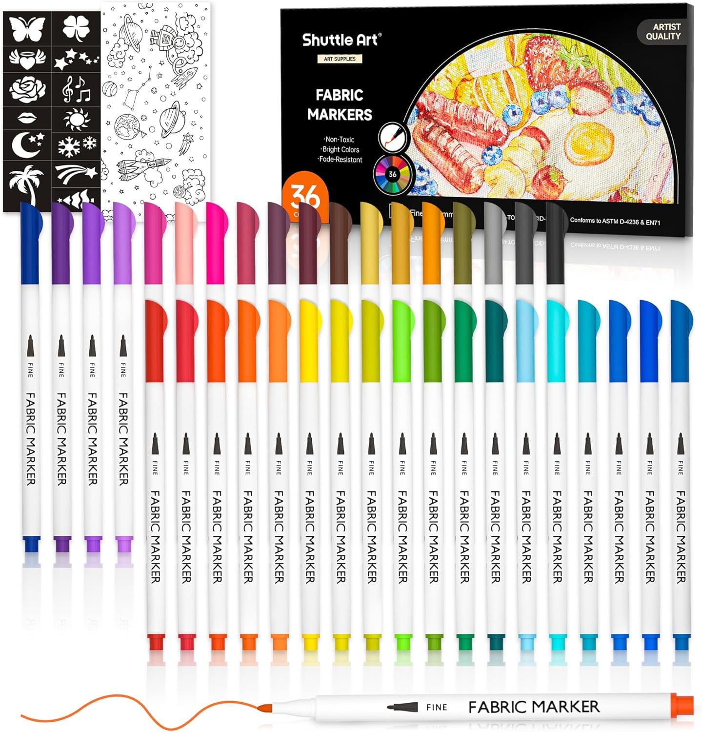 Zenacolor Dual Tip Fabric Markers, Permanent, Fine & Chisel Point