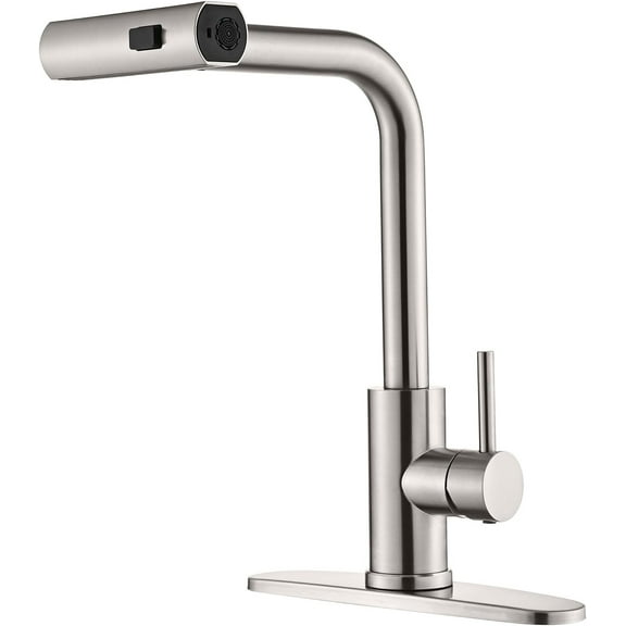 Kitchen Faucet with Pull Down Sprayer, Brushed Nickel Waterfall Single Hole Handle Stainless Steel Kitchen Sink Faucets,