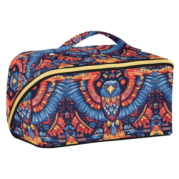 FORMRS Makeup Bag Travel Cosmetic Organizer for Women Fold Flat Zipper Pouch with Handle, Blue Abstract Eagle