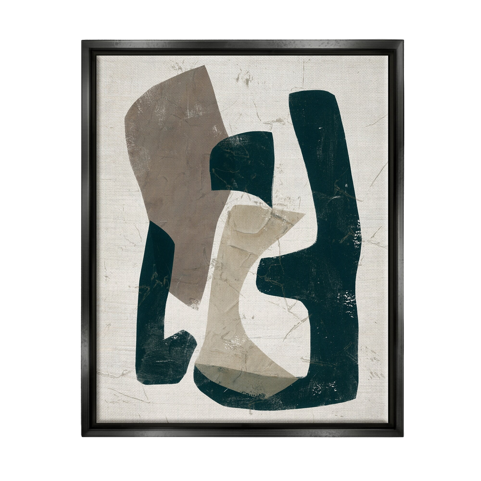 Stupell Industries Weathered Abstract Shapes Modern Geometric Neutral Tones Painting Jet Black Floating Framed Canvas Print Wall Art, Design by June Erica Vess