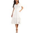 thumbnail image 2 of INSPIRE CHIC Women's Summer Casual V Neck Ruffle Sleeve Smocked Midi Dress with Pockets, 2 of 5