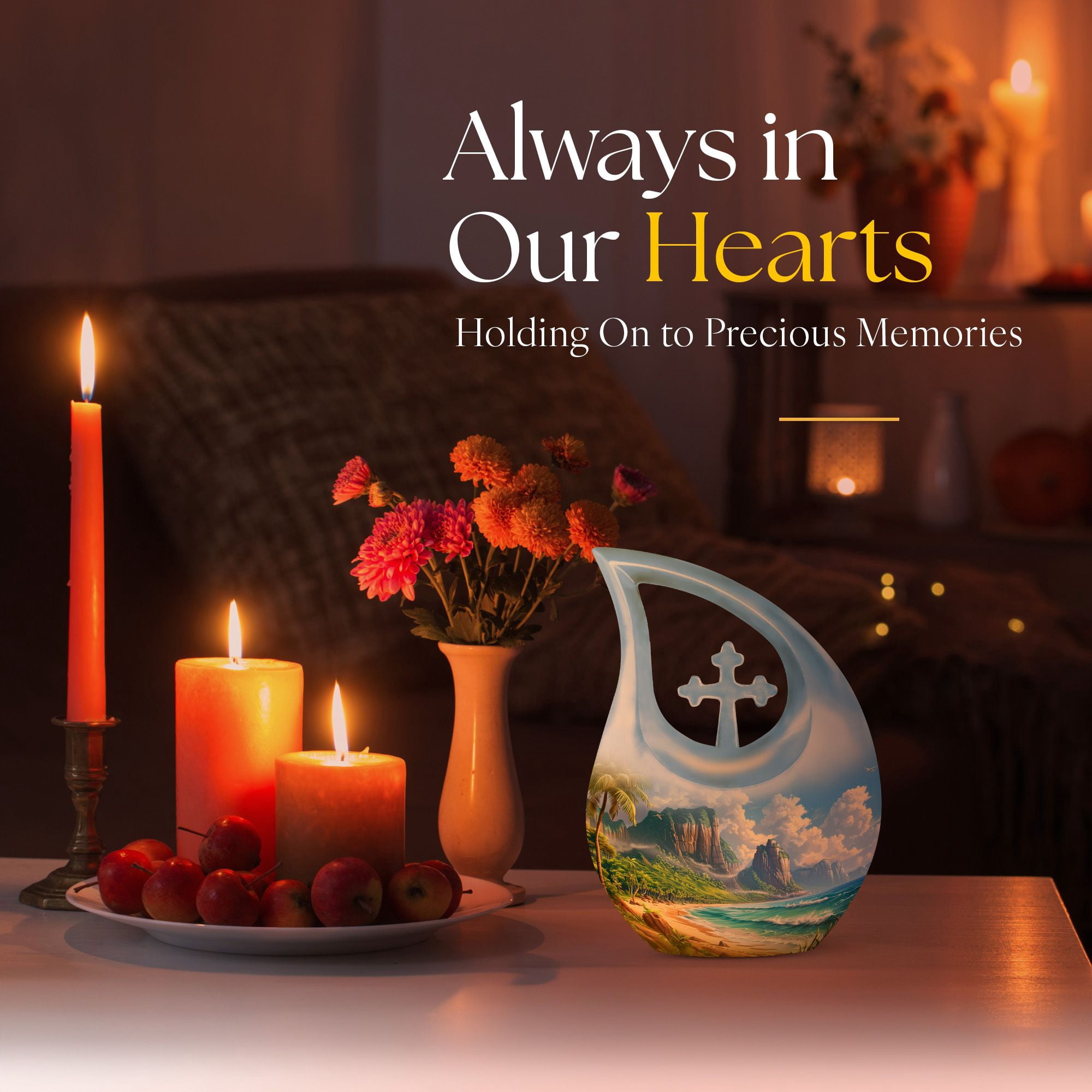 MUKTIVE Combo Sets (1 Large 10 ", 4 Keepsake 3 ") Beach,themed Cremation Urn for Human Ashes, Decorative Funeral & Burial Urn for Adults, Memorial Gift for Grandfather & Grandmother
