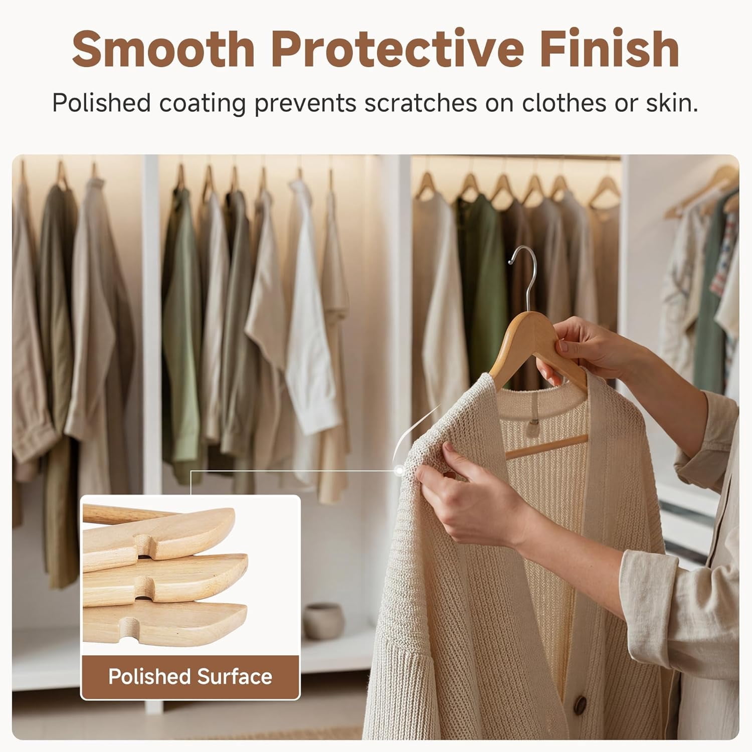 StorageWorks Wooden Hangers 20-Pack, Heavy Duty Solid Wood Coat Hangers with 360 ° Swivel Hook, Non-Slip Pant Bar, Smooth Finish Clothes Hangers, Natural