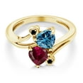 thumbnail image 2 of Gem Stone King 10K Yellow Gold Diamond Accent Ring Heart Shape Persian Blue Moissanite and Created Ruby Red (1.80 Cttw, Size 6), 2 of 3