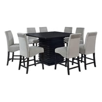 Tela 9pc Counter Height Dining Set- Black Wood Table- 8 Gray Chairs