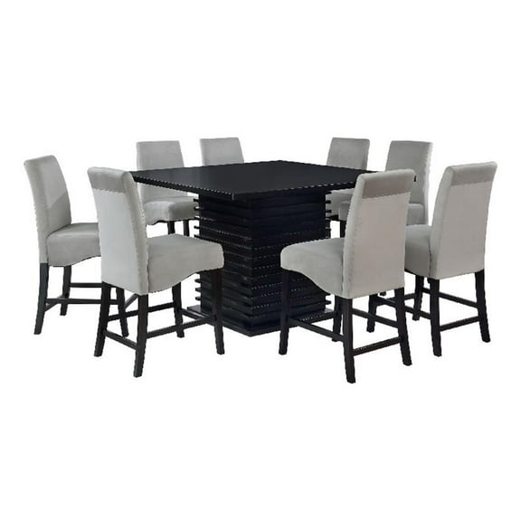 Tela 9pc Counter Height Dining Set- Black Wood Table- 8 Gray Chairs