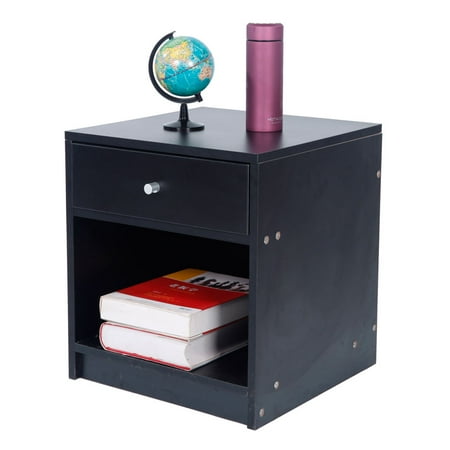 Color Finished Bedroom Set - Zimtown Nightstand Bedside Table with 1-Drawer Bedroom Sets, Black Finish