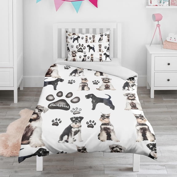 Schnauzer Dogs Duvet Cover and Pillowcase Set for Single Bedding, Bedroom Accessories for Kids Teens