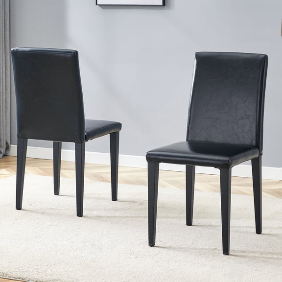 Nmkwnr Pack of 2 Armless Dining Chair with Metal Legs, PU Leather Side Chair for Living Room, Dining Room, Black