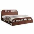 thumbnail image 7 of Full Size Bed Frame, Wooden Beds with Storage Headboard and Raised-Foodboard, Full-Floor Low Platform Bed with Wooden Slats Design, Sturdy Wooden Slats Support, No Box Spring Needed, 7 of 7