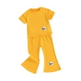 thumbnail image 2 of Musuos Girls' Summer 2 Piece Outfit 3-8T Round Neck Short Sleeve Tops + Elastic Waist Flare Pants Toddler Little Girl Set, 2 of 10