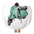 thumbnail image 1 of KDAGR 60 inch Round Beach Towel Blanket Vespa Vintage Hand Graphics Old Turquoise Scooter Italy Retro Travel Circle Circular Towels Mat Tapestry Beach Throw, 1 of 2