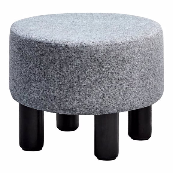 Round Linen Ottoman Foot Stool, Padded Footrest with Non-Skid Pine Legs, Soft Step Stool for Couch, Desk, Dorm, Office, Hallway Dark Grey