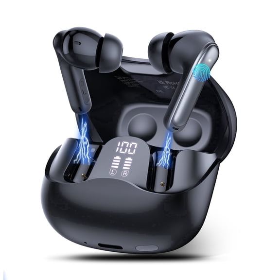 Wireless Earbuds Bluetooth 5.4 Headphone, 48H Deep Bass LED Power Display Earphones with 6 Mic, Clear Call Ear Buds AI Noise Cancelling ,IPX7 Waterproof in-Ear Earbuds for Android IOS