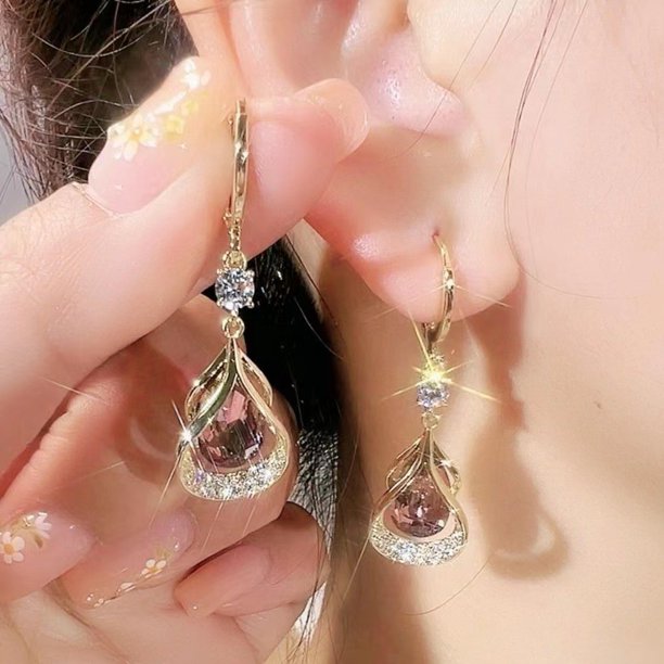 Pendientes de gota de agua geométricos de circonita púrpura de alta calidad, pendientes de lujo ligeros de nicho para adelgazar el rostro