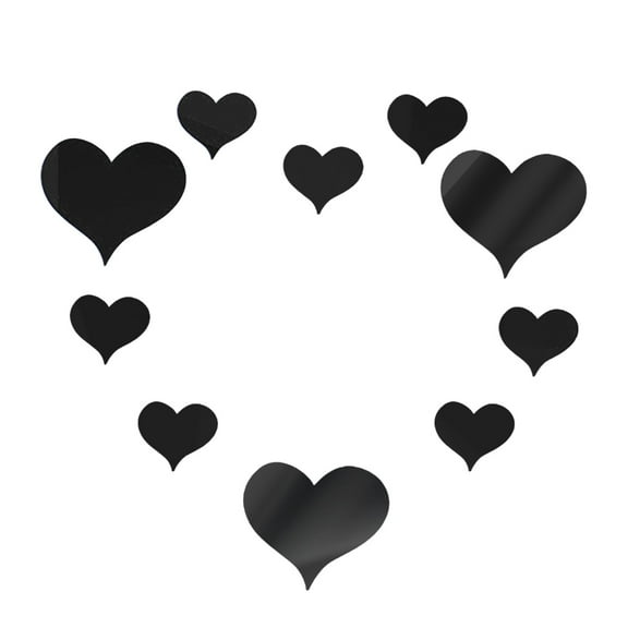VogueV 10 Pcs 3D Mirror Love Heart Wall Stickers, Diy Peel-And-Stick Acrylic Decals for teen Room Nursery, Modern Romantic Home Decor, Black, 3X Big Hearts 7X Small Hearts