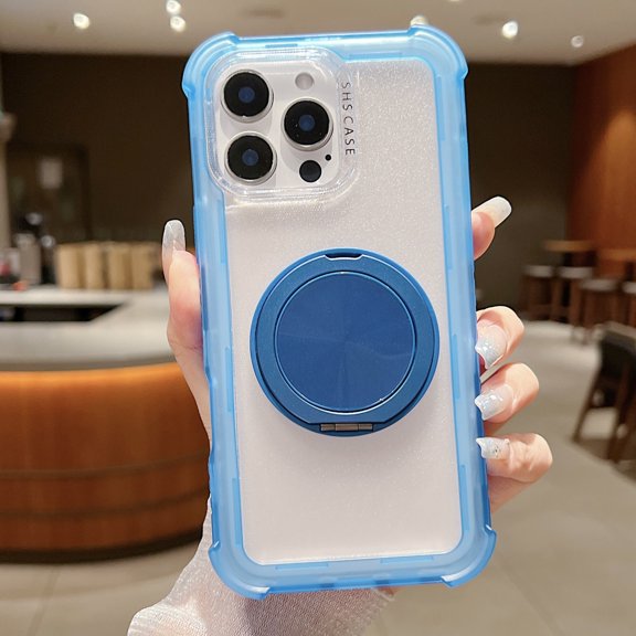 for iPhone 16 Plus Case with Ring Holder Stand, Secure Hand Grip, Military-Grade Dop Protection Shockproof 3-in-1 Design Matte Frosted Magnetic Back Case for iPhone 16 Plus, Blue