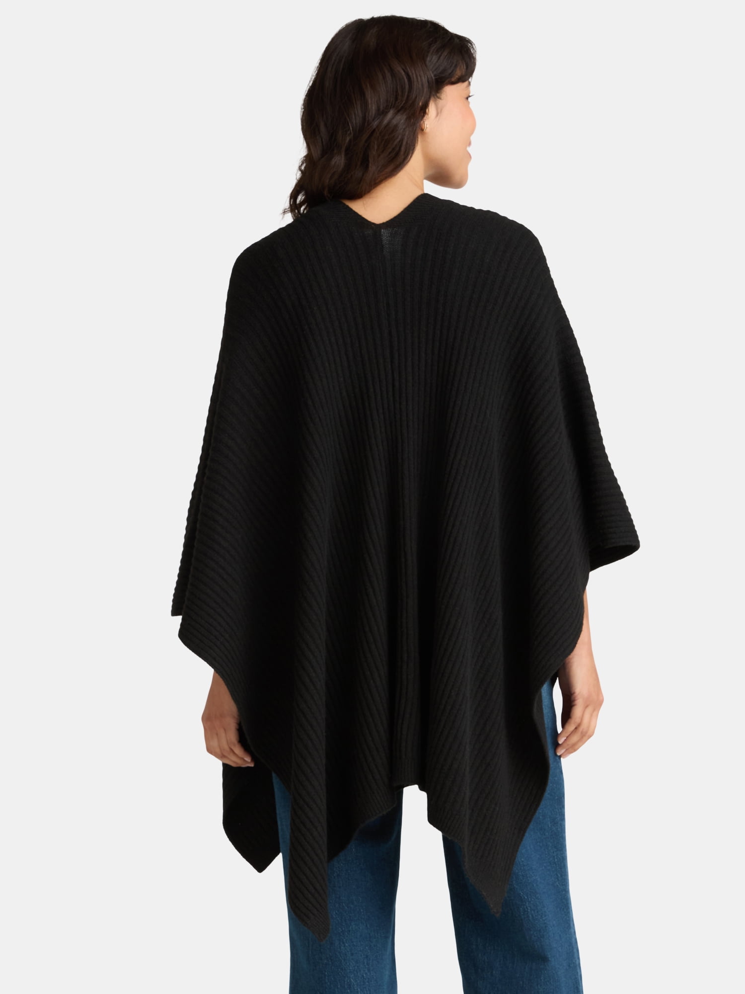 Time and Tru Women's Rib Knit Fashion Coverup with Button, One Size, Black
