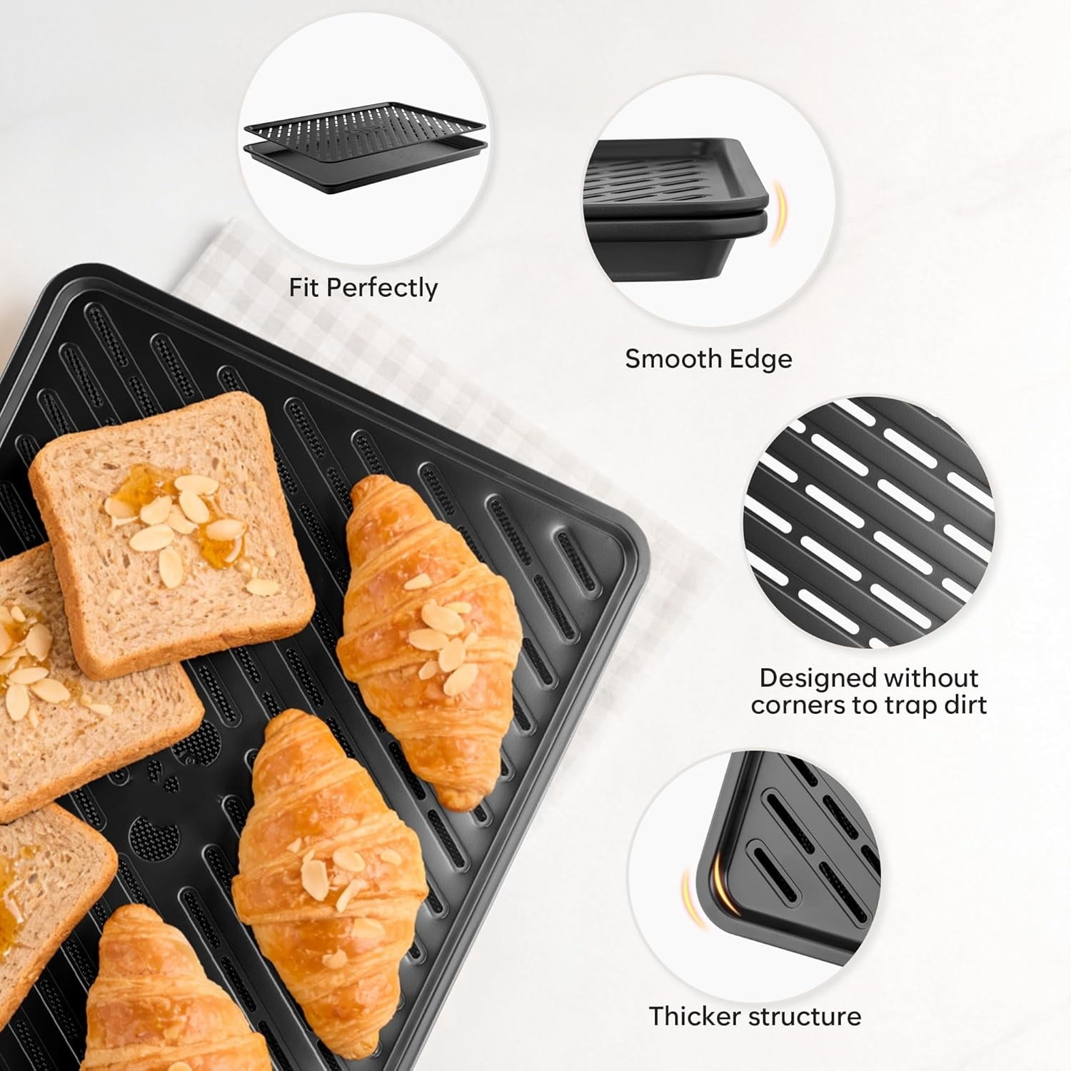 Nonstick Cookie Sheets for Baking with Cooling Rack Set of 4, 0.8mm Thick Heavy Duty Baking Sheets for Oven, Half/Quarter/Jelly Roll Pans Oven Trays, Baking Pan Set with Texture
