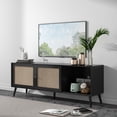 thumbnail image 5 of TV Stand for TVs up to 75'', Boho TV Console with Rattan Door, Shelves & 2 Cabinets, Entertainment Center for Living Room, Black, 5 of 11