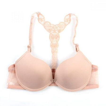 

Womens Front Closure Lace Racer Back Adjusted Push Up Bra Underwire Bra
