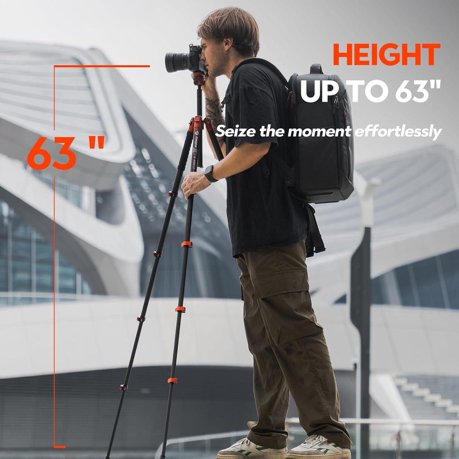 Fotopro X-Airfly 63" Carbon Fiber Tripod with Panoramic Ball Head, Lightweight Compact Camera Tripod Stand for Travel, Detachable Center Column, Hidden Phone Clip, Max Load 11 lbs, Grey