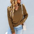 thumbnail image 5 of Lilgiuy Women's Solid Loose V-Neck Long Sleeve Pullover,Brown,10(XL) Fall Clothes for 2022 Spring Winter, 5 of 5