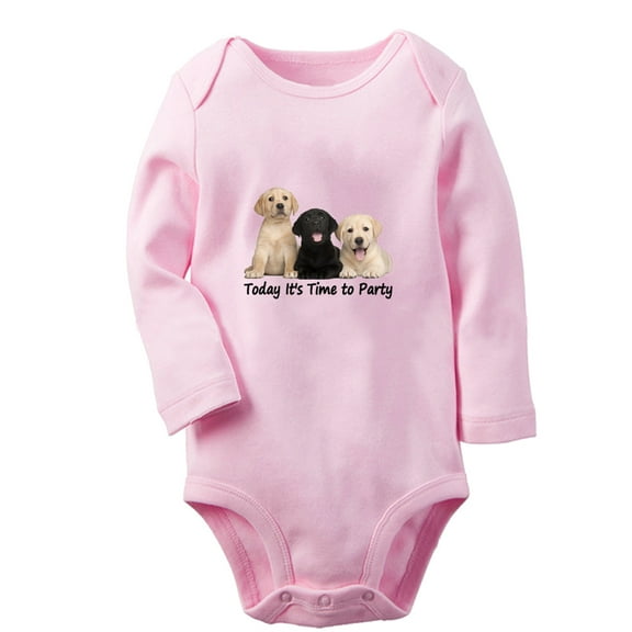 iDzn Today It's Time To Party Funny Rompers, Newborn Baby Unisex Bodysuits, Infant Animal Labrador Graphic Jumpsuits, Toddler Kids Long Sleeve Oufits (Pink, 0-6 Months)