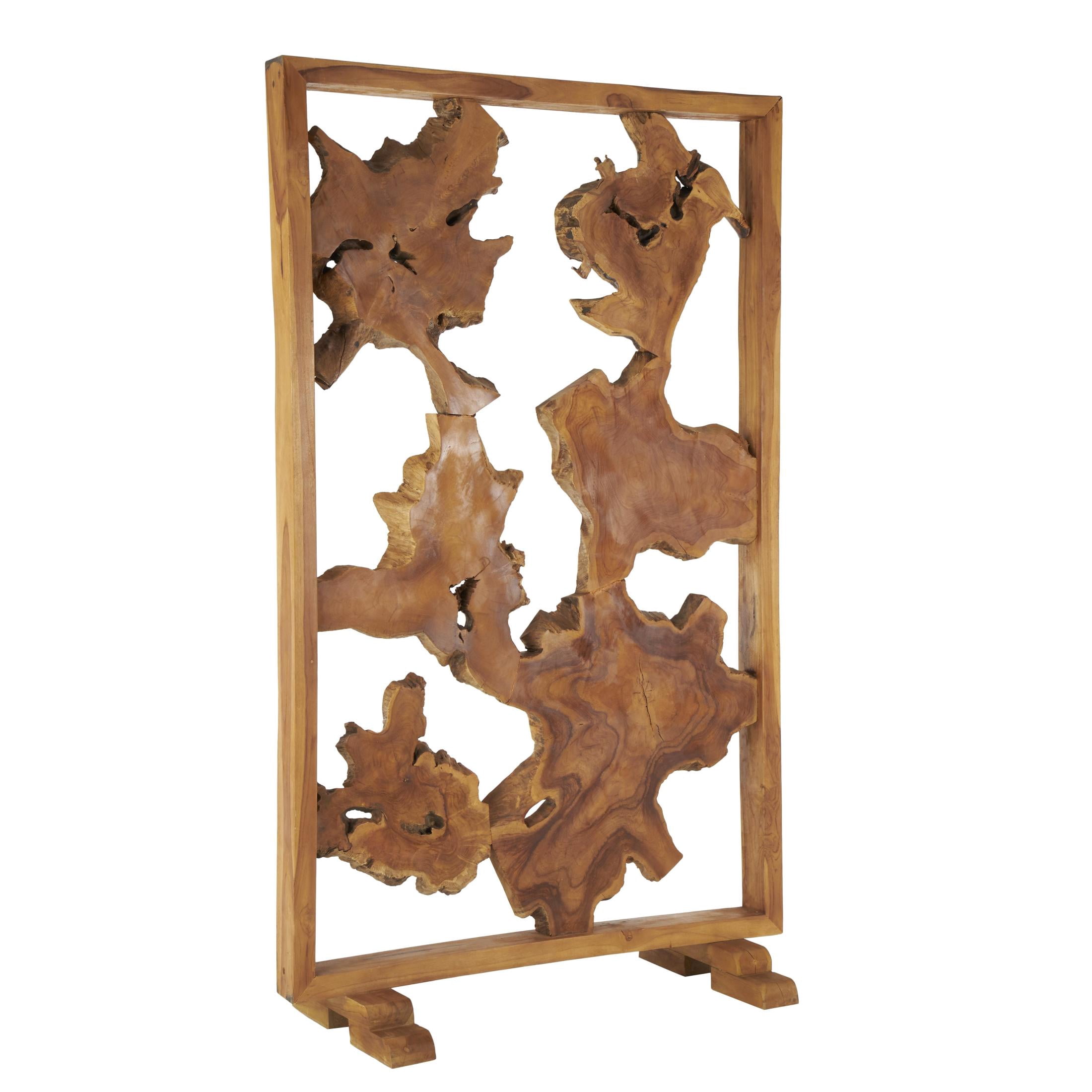 DecMode 47" x 82" Brown Teak Wood Handmade Tall Live Edge Freestanding Room Divider Screen, 1-Piece