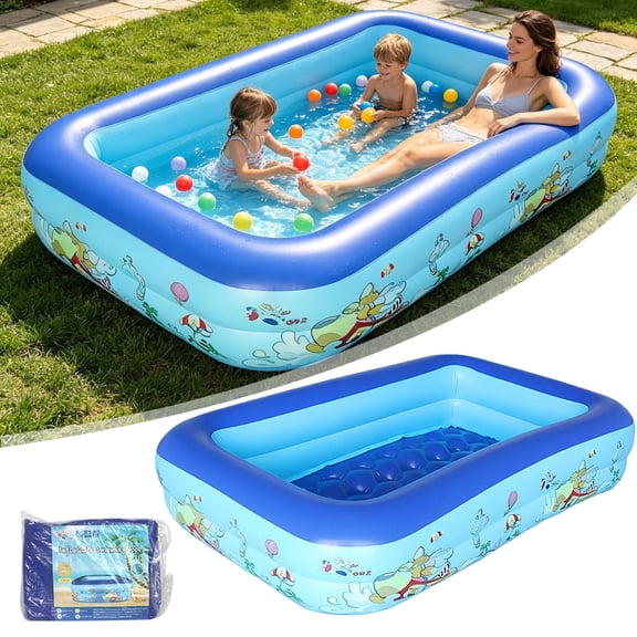 YYDENG Thickened Inflatable Rectangular Family Pool 120cm Large Kids Inflatable Swimming Bathtub Backyard Garden Summer Water Toy for Whole Family, Shipped Deflated