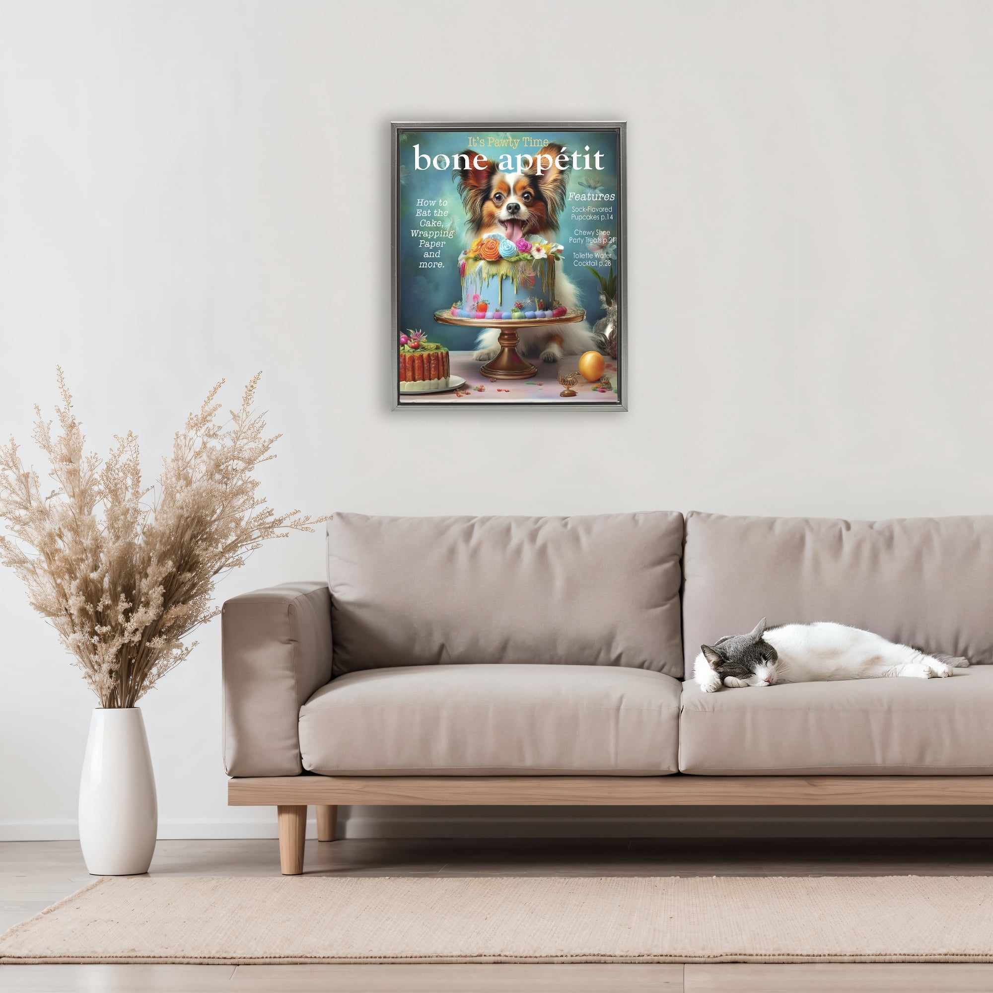 Stupell Industries Bone Appetit Dog Magazine Parody Gray Framed Floater Canvas Wall Art, design by Grotto Studios