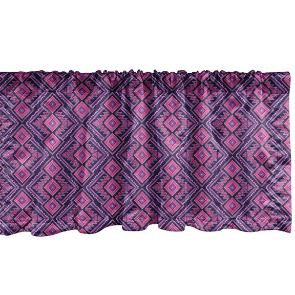 Ambesonne Aztec Window Valance, Bohemian Vibrant Composition, 54" X 12", Indigo Hot Pink