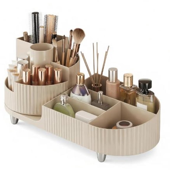XIBUFE Rotating Makeup Caddy Organizer for Vanity,Large Capacity Cosmetic Display Case,Countertop Beauty Storage Holder for Skincare,Brush Eyeshadow Lipstick,Counter Desk Organization,Cream
